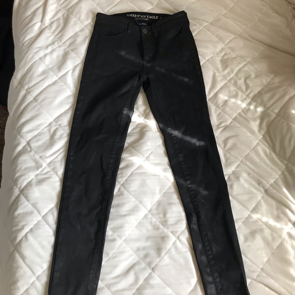 American eagle black kinda leather jeans